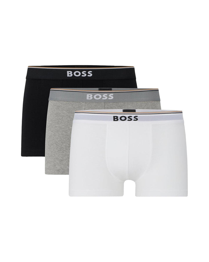 HUGO BOSS MENS 3 PACK POWER TRUNKS BLACK WHITE GREY-Designer Outlet Sales