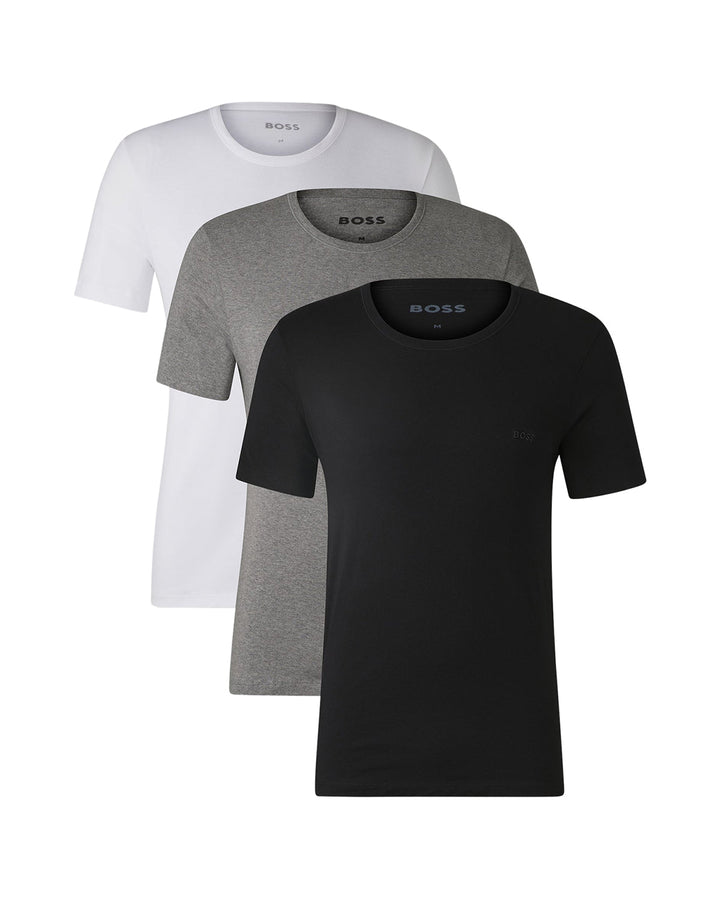 HUGO BOSS MENS 3-PACK T-SHIRTS BLACK WHITE GREY-Designer Outlet Sales