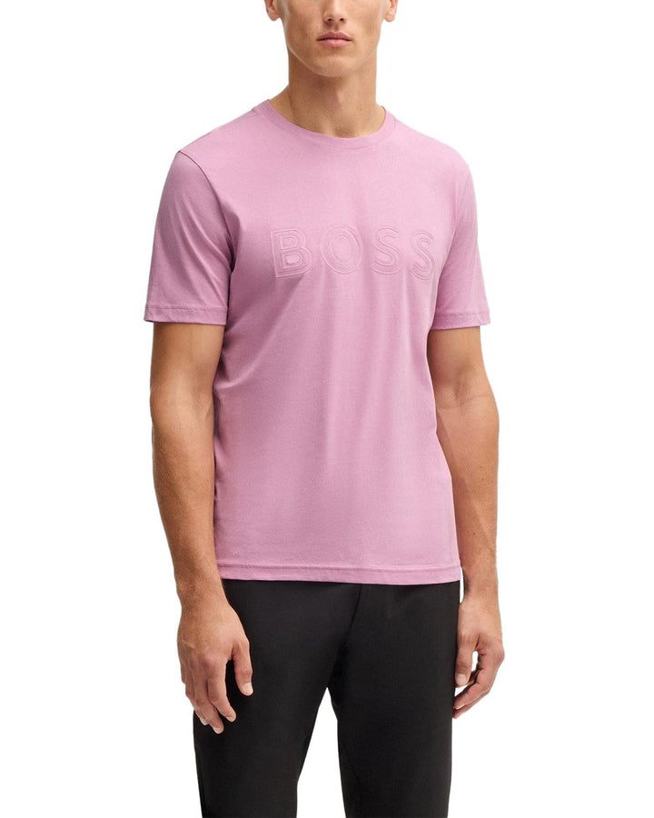 HUGO BOSS MENS ARTISTIC LOGO T-SHIRT LIGHT PURPLE-Designer Outlet Sales