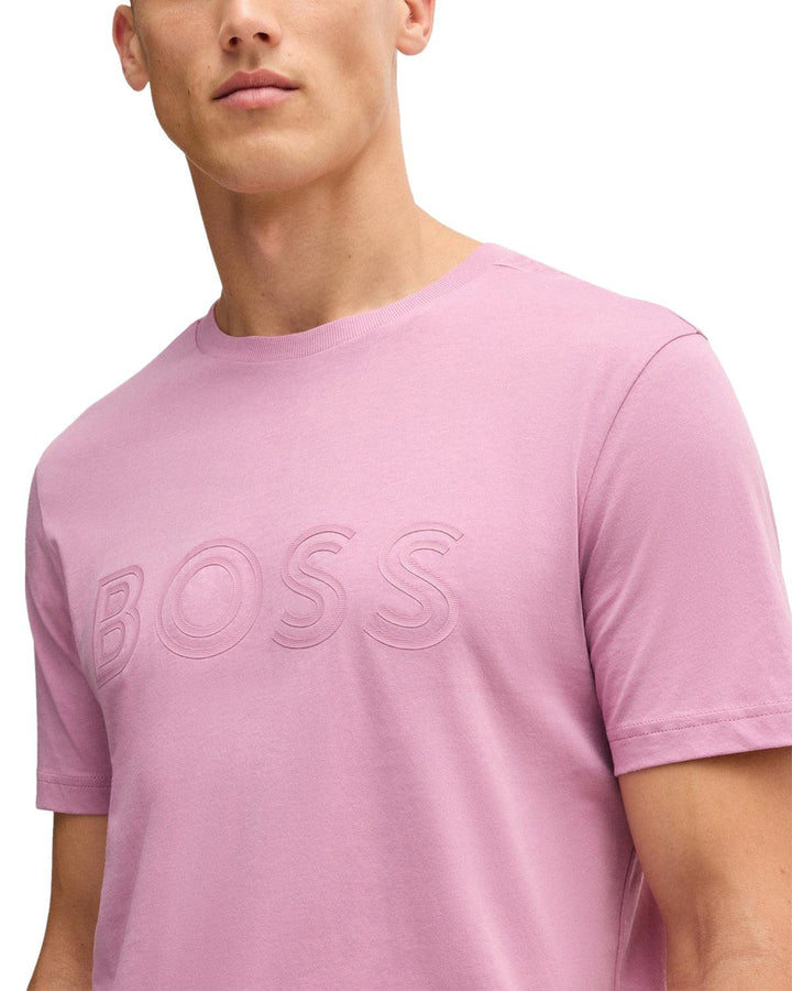 HUGO BOSS MENS ARTISTIC LOGO T-SHIRT LIGHT PURPLE-Designer Outlet Sales