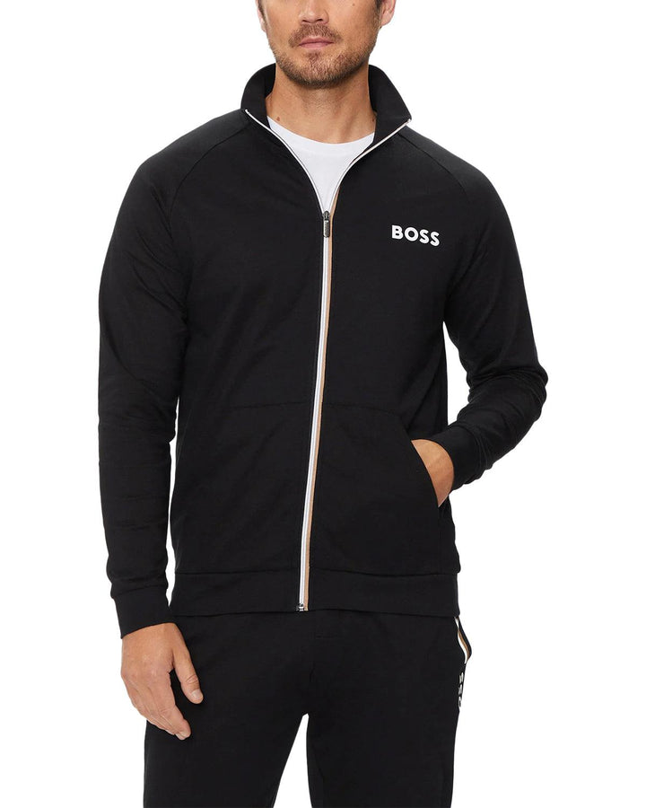 HUGO BOSS MENS CONTRAST ZIP SWEAT BLACK-Designer Outlet Sales