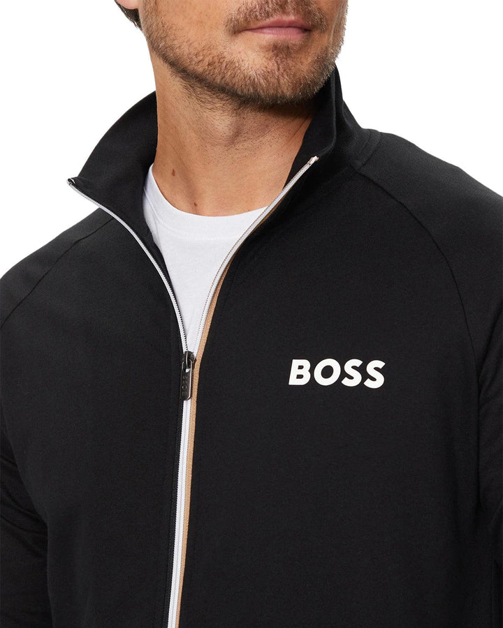 HUGO BOSS MENS CONTRAST ZIP SWEAT BLACK-Designer Outlet Sales