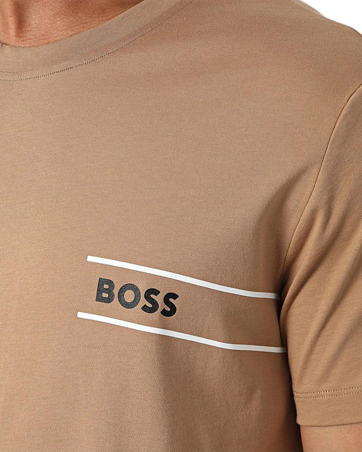 HUGO BOSS MENS CREST STRIPE LOGO T-SHIRT SAND-Designer Outlet Sales