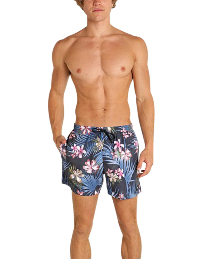 HUGO BOSS MENS FULLY LINED FLORAL PRINT SWIM SHORTS BLUE BLACK-Designer Outlet Sales