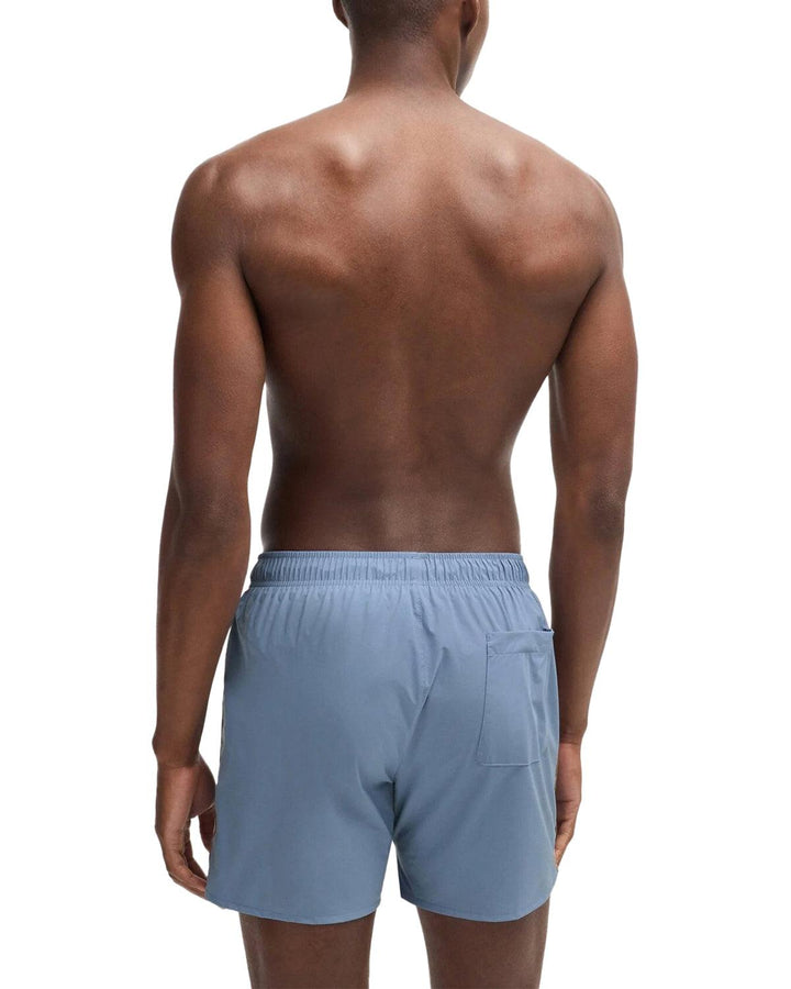 HUGO BOSS MENS FULLY LINED SIGNATURE STRIPE SWIM SHORTS OPEN BLUE-Designer Outlet Sales