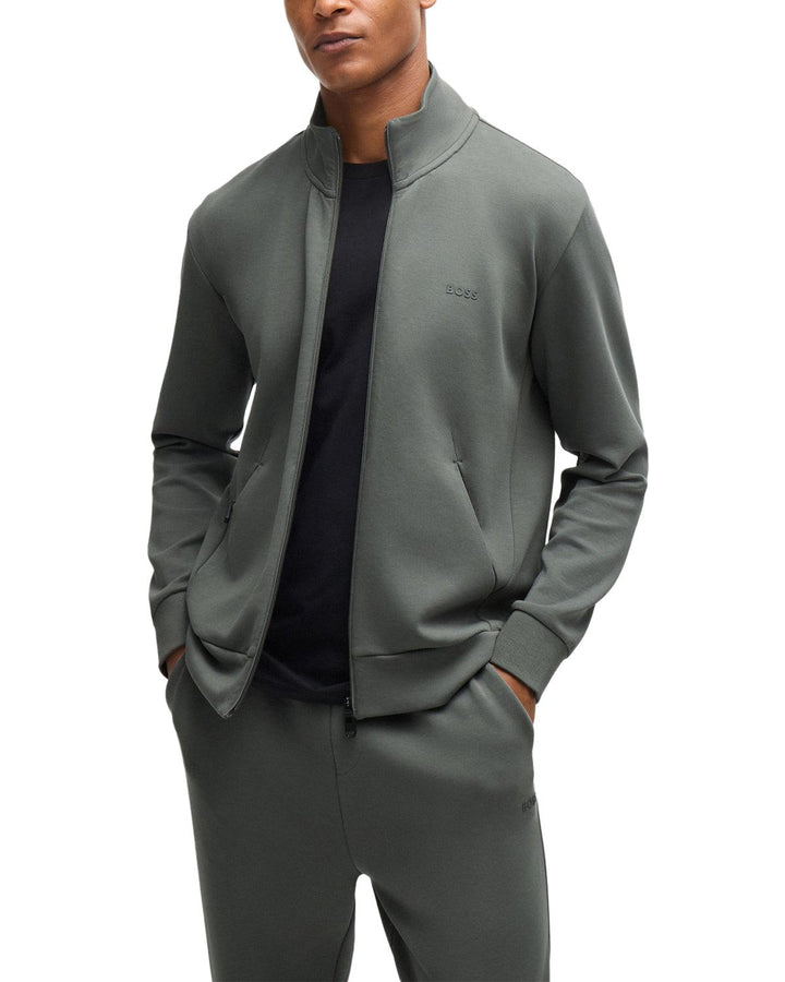 HUGO BOSS MENS HIDDEN POCKET ZIP SWEAT GREY-Designer Outlet Sales