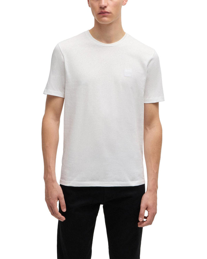 HUGO BOSS MENS LOGO PATCH T-SHIRT WHITE-Designer Outlet Sales