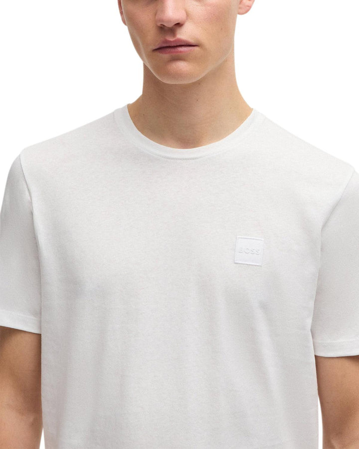 HUGO BOSS MENS LOGO PATCH T-SHIRT WHITE-Designer Outlet Sales