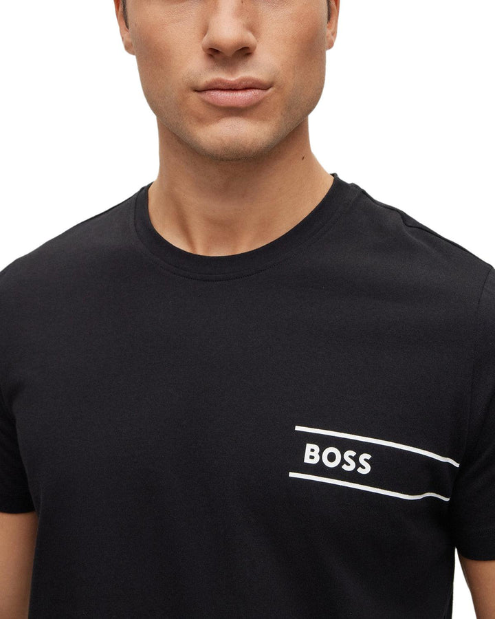 HUGO BOSS MENS ORGANIC STRIPE LOGO T-SHIRT BLACK-Designer Outlet Sales