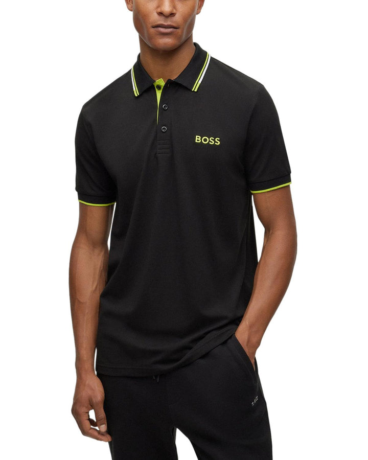 HUGO BOSS MENS PADDY PRO POLO SHIRT BLACK GREEN-Designer Outlet Sales