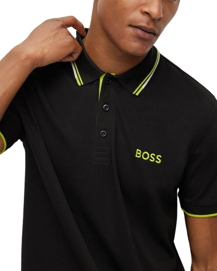 HUGO BOSS MENS PADDY PRO POLO SHIRT BLACK GREEN-Designer Outlet Sales