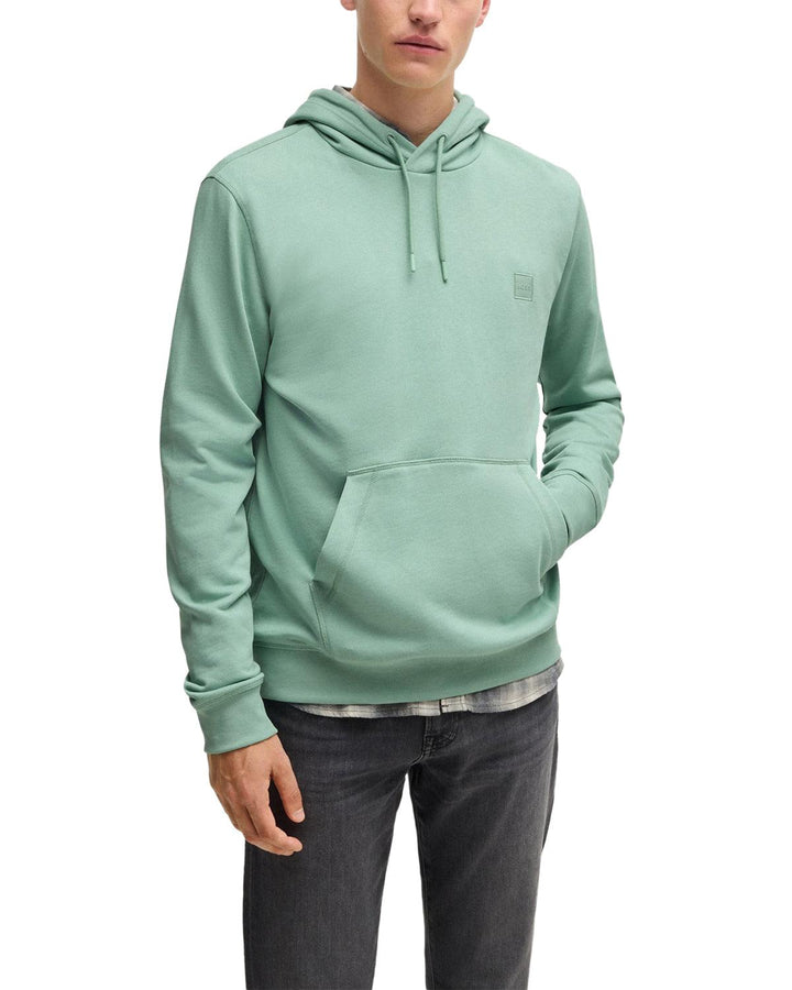 HUGO BOSS MENS PATCH LOGO HOODIE LIGHT GREEN-Designer Outlet Sales