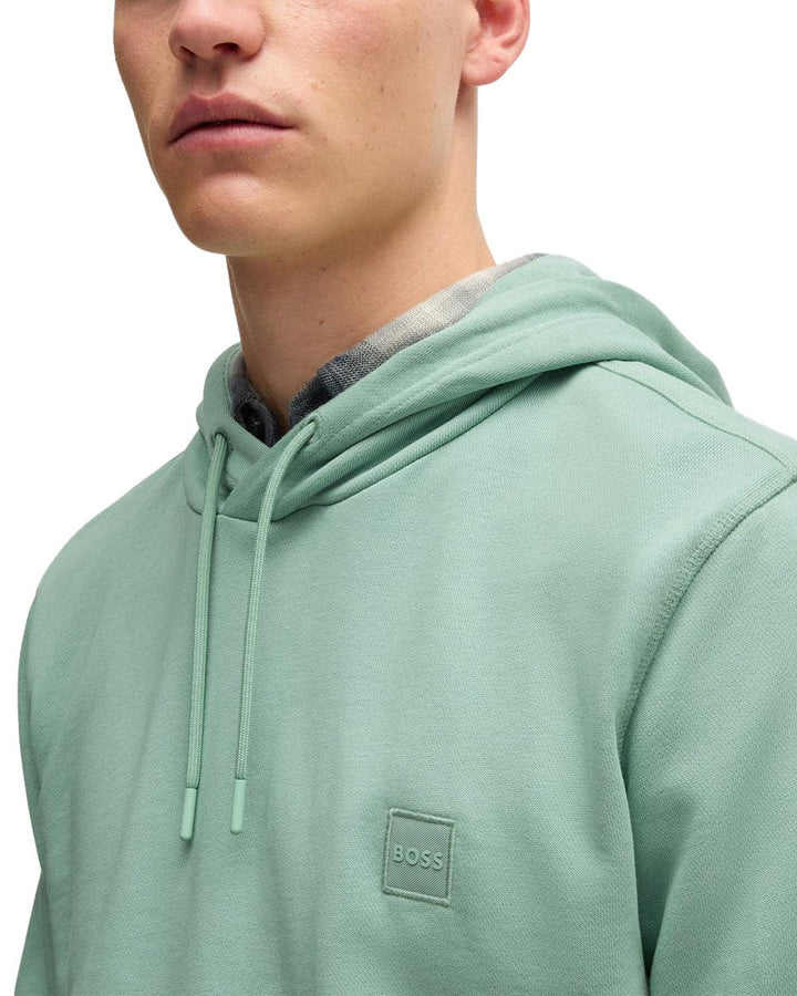 HUGO BOSS MENS PATCH LOGO HOODIE LIGHT GREEN-Designer Outlet Sales