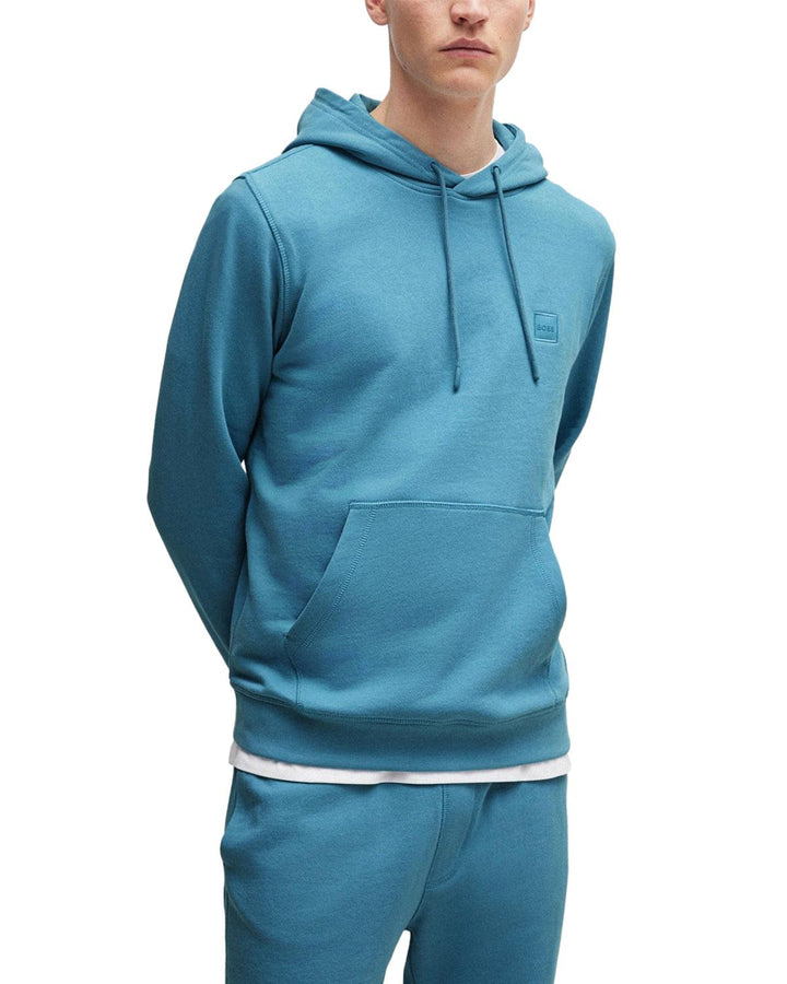 HUGO BOSS MENS PATCH LOGO HOODIE OPEN BLUE-Designer Outlet Sales