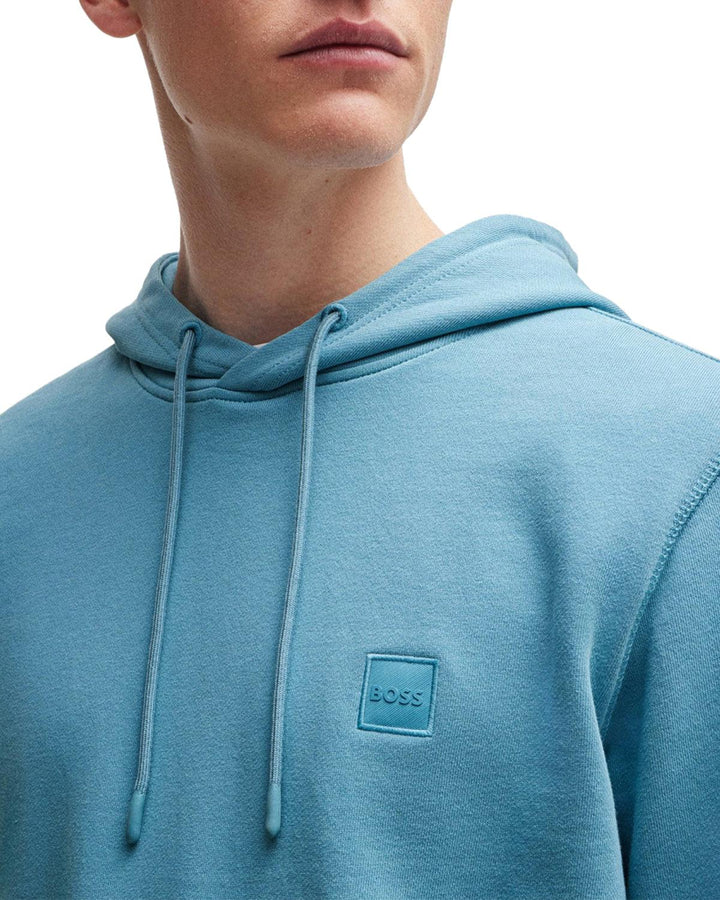 HUGO BOSS MENS PATCH LOGO HOODIE OPEN BLUE-Designer Outlet Sales