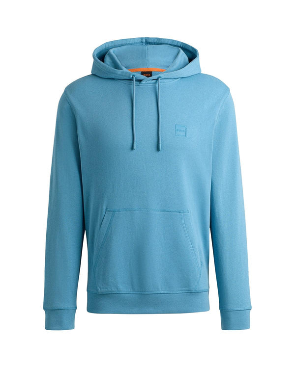 HUGO BOSS MENS PATCH LOGO HOODIE OPEN BLUE-Designer Outlet Sales