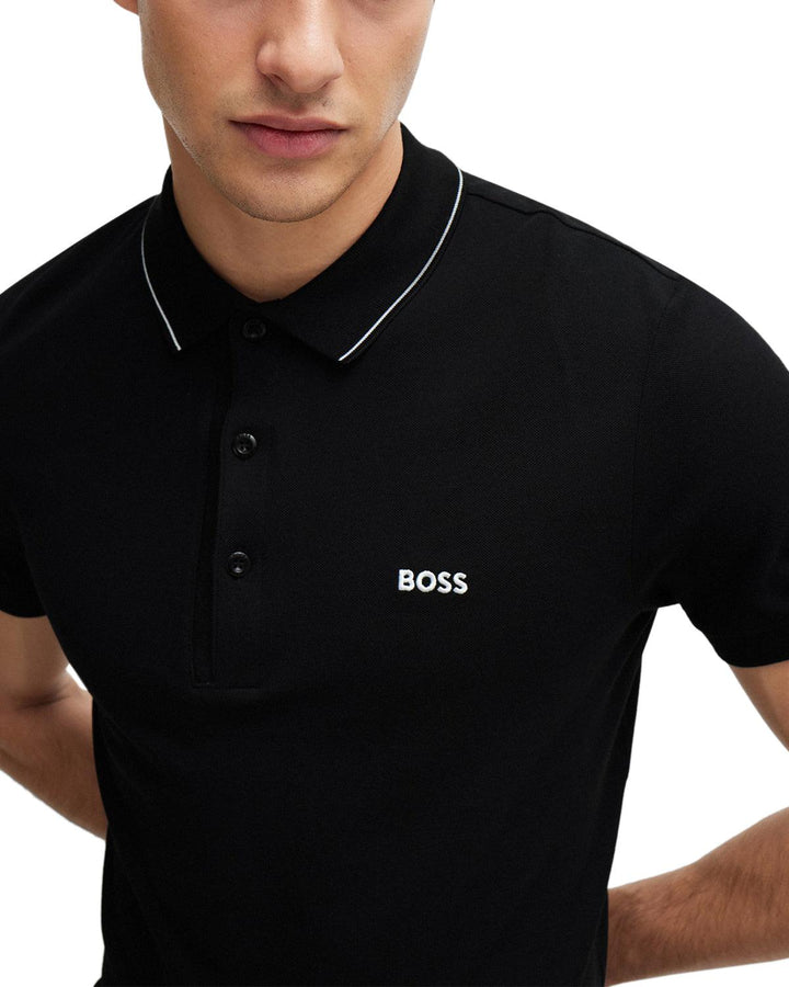 HUGO BOSS MENS PAULE 4 POLO SHIRT BLACK-Designer Outlet Sales