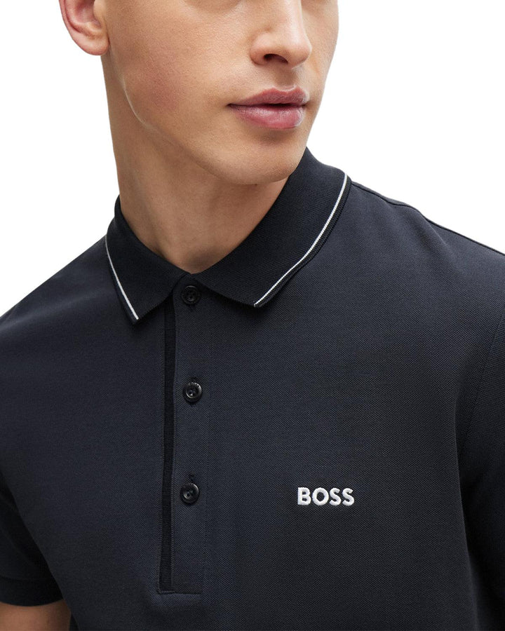 HUGO BOSS MENS PAULE 4 POLO SHIRT NAVY-Designer Outlet Sales