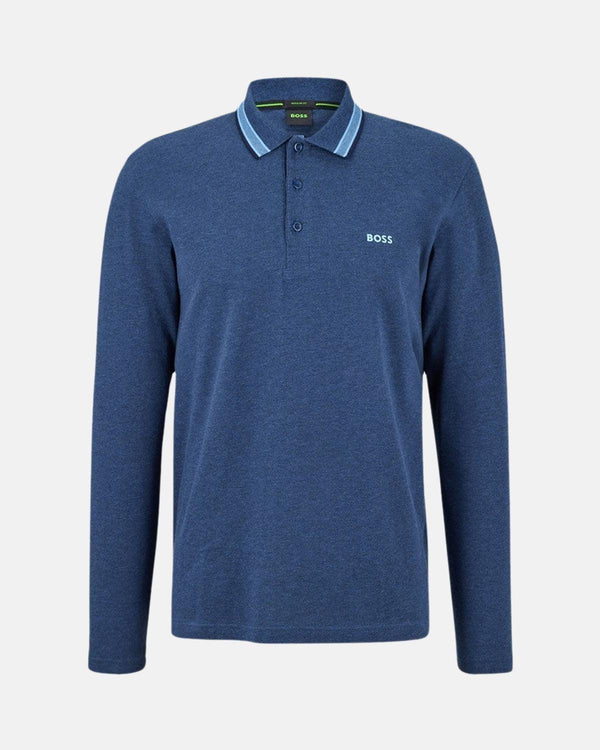 HUGO BOSS MENS PLISY LONG SLEEVED POLO SHIRT DARK BLUE-Designer Outlet Sales