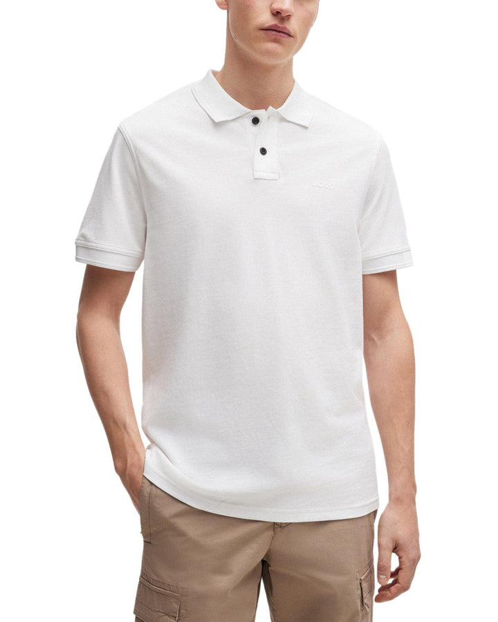 HUGO BOSS MENS PRIME POLO SHIRT WHITE-Designer Outlet Sales