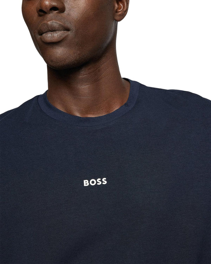 HUGO BOSS MENS RELAXED FIT STRETCH COTTON T-SHIRT DARK BLUE-Designer Outlet Sales