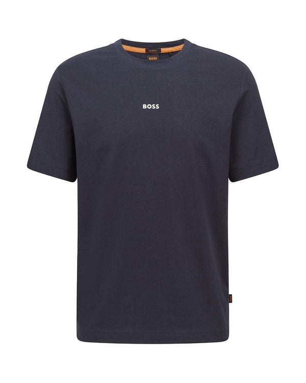 HUGO BOSS MENS RELAXED FIT STRETCH COTTON T-SHIRT DARK BLUE-Designer Outlet Sales