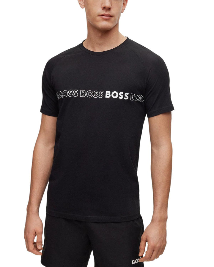 HUGO BOSS MENS SLIM FIT REPEAT LOGO T-SHIRT BLACK-Designer Outlet Sales