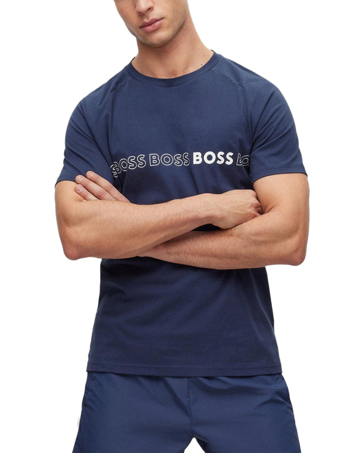 HUGO BOSS MENS SLIM FIT REPEAT LOGO T-SHIRT DARK BLUE-Designer Outlet Sales