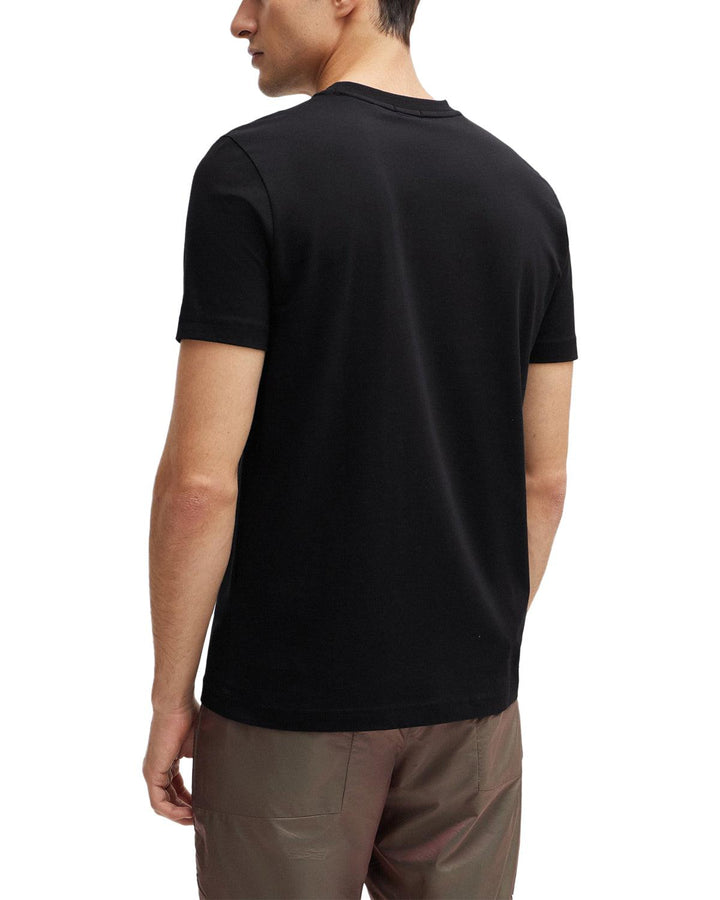 HUGO BOSS MENS STRETCH COTTON RAISED LOGO T-SHIRT BLACK-Designer Outlet Sales