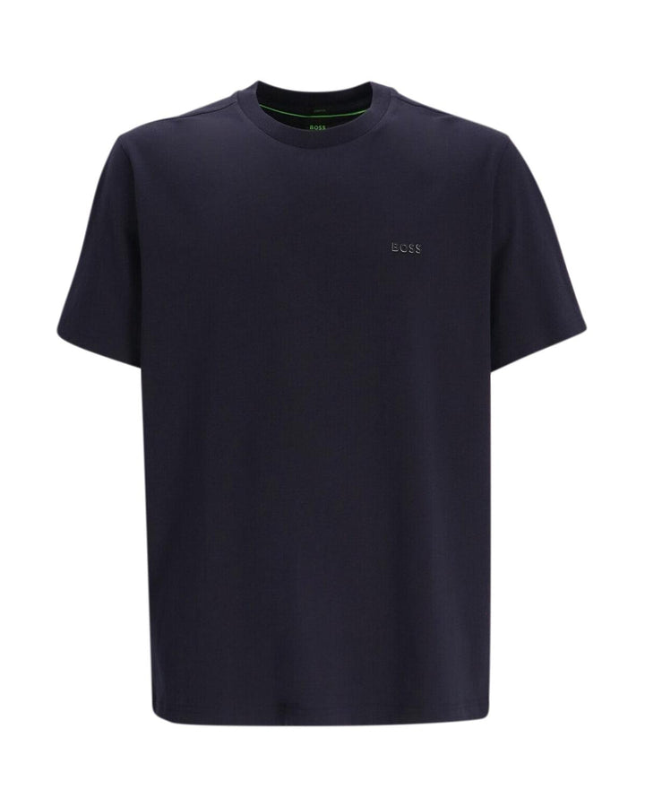 HUGO BOSS MENS STRETCH COTTON RAISED LOGO T-SHIRT DARK BLUE-Designer Outlet Sales