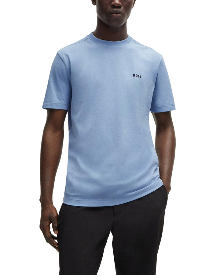 HUGO BOSS MENS STRETCH COTTON RAISED LOGO T-SHIRT LIGHT BLUE-Designer Outlet Sales