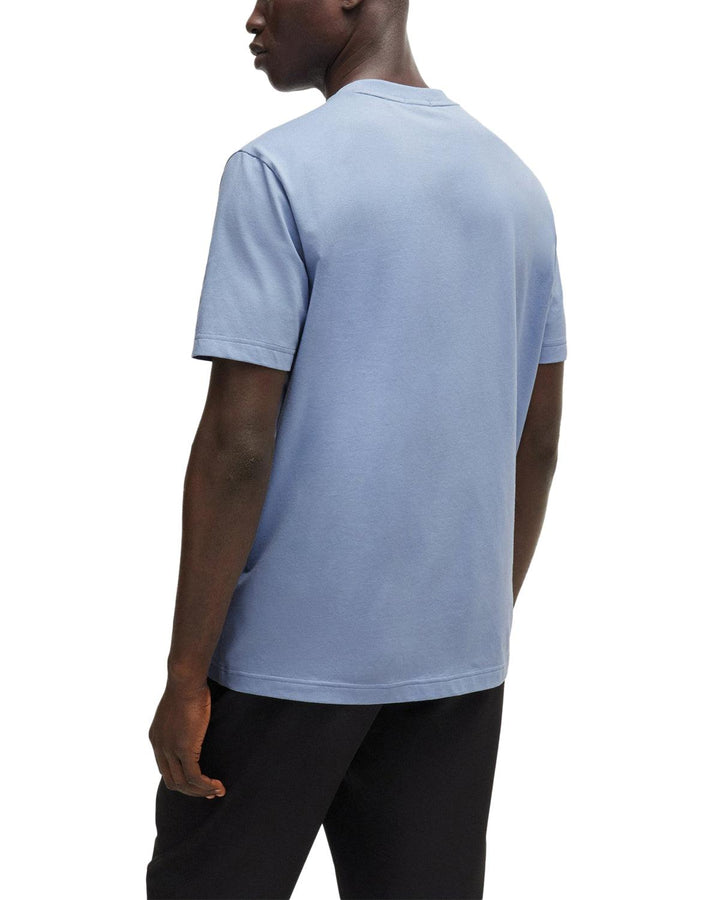 HUGO BOSS MENS STRETCH COTTON RAISED LOGO T-SHIRT LIGHT BLUE-Designer Outlet Sales