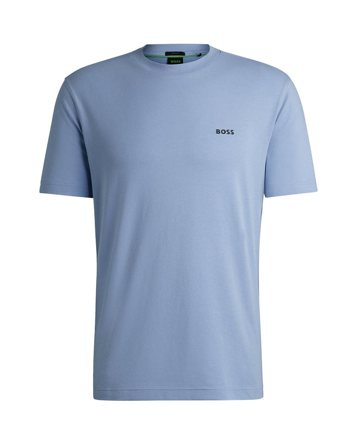 HUGO BOSS MENS STRETCH COTTON RAISED LOGO T-SHIRT LIGHT BLUE-Designer Outlet Sales