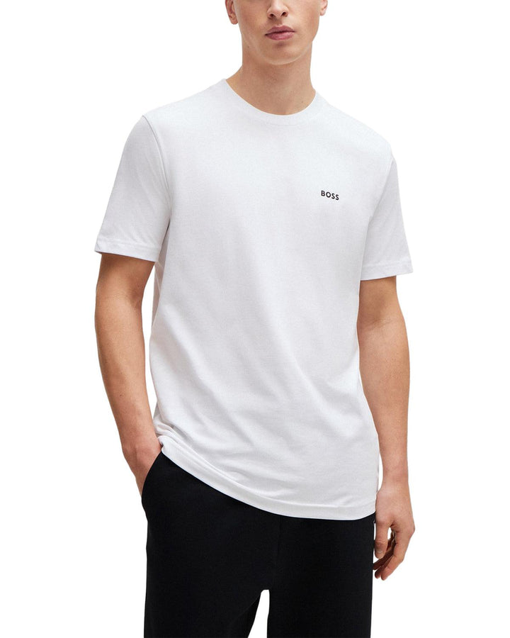 HUGO BOSS MENS STRETCH COTTON RAISED LOGO T-SHIRT WHITE-Designer Outlet Sales