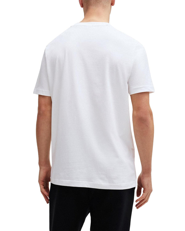 HUGO BOSS MENS STRETCH COTTON RAISED LOGO T-SHIRT WHITE-Designer Outlet Sales