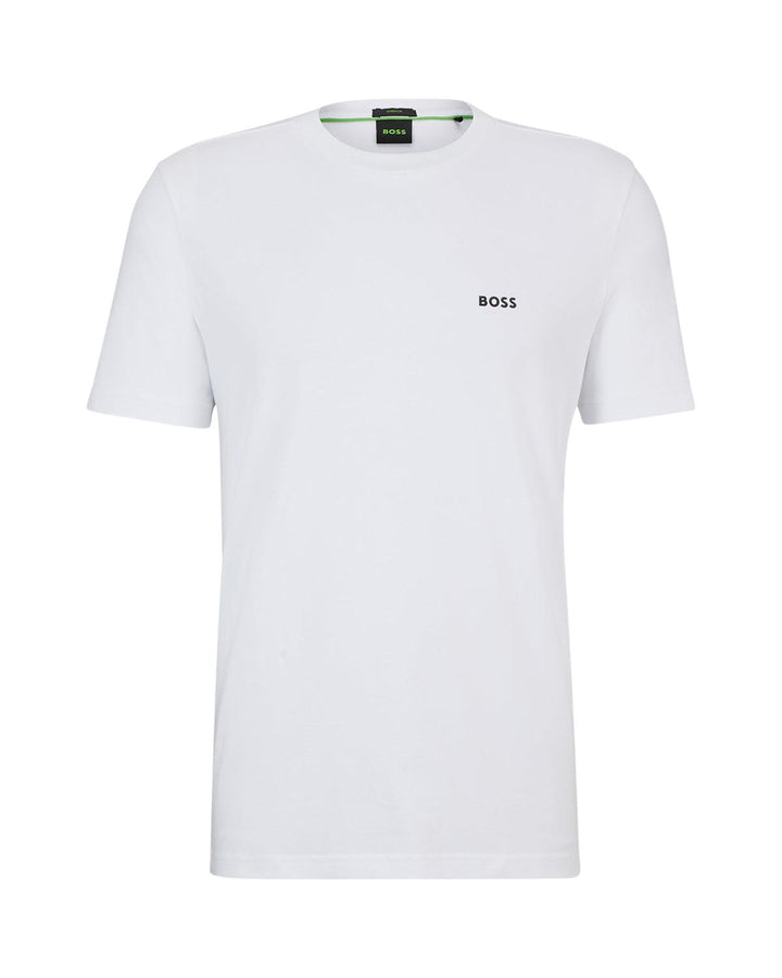 HUGO BOSS MENS STRETCH COTTON RAISED LOGO T-SHIRT WHITE-Designer Outlet Sales