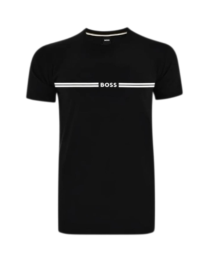 HUGO BOSS MENS STRETCH COTTON STRIPE LOGO T-SHIRT BLACK-Designer Outlet Sales