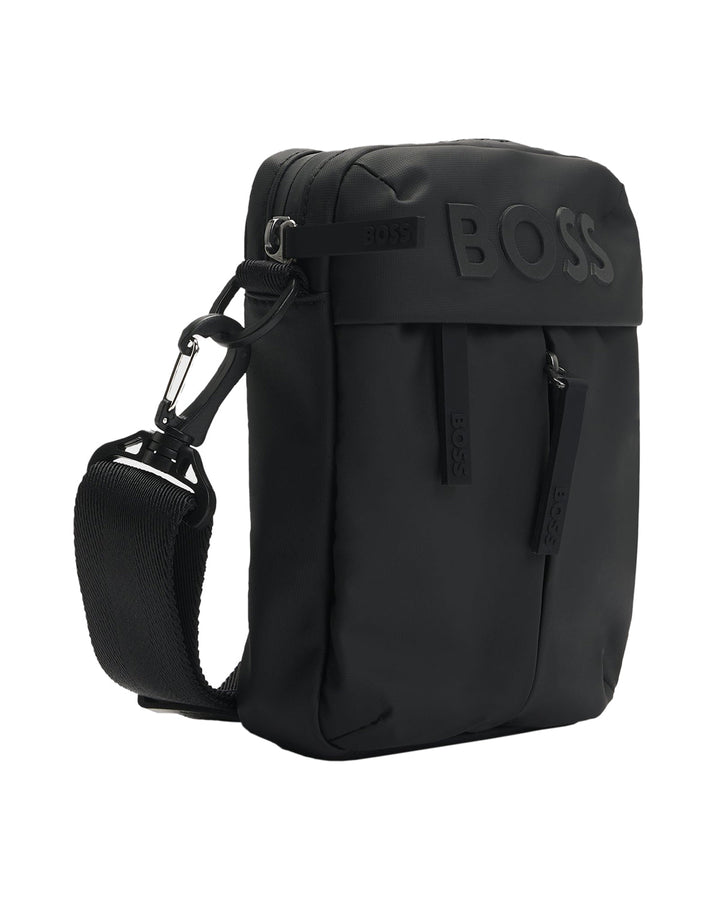 HUGO BOSS MENS TONAL LOGO REPORTER BAG BLACK-Designer Outlet Sales