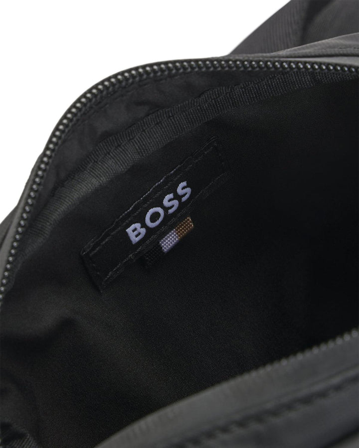 HUGO BOSS MENS TONAL LOGO REPORTER BAG BLACK-Designer Outlet Sales