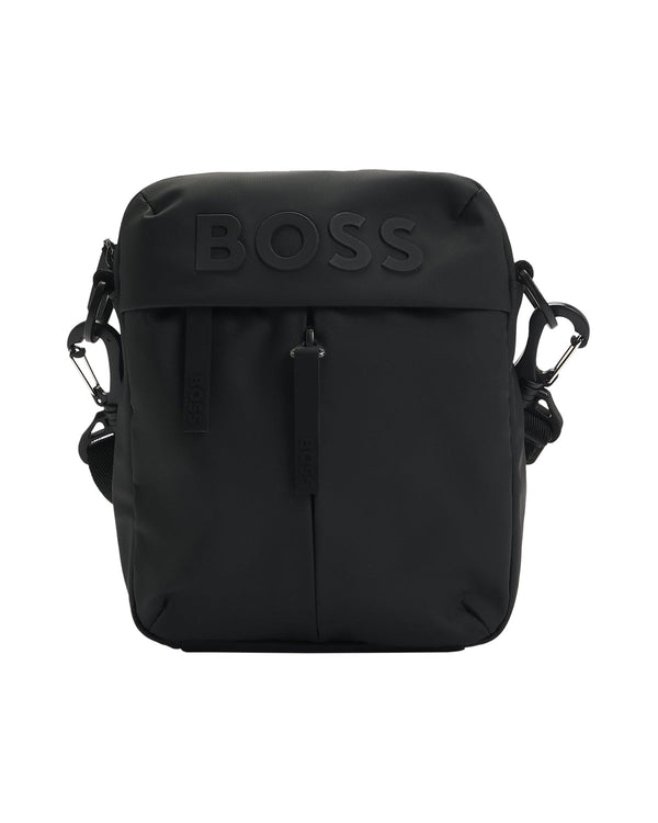 HUGO BOSS MENS TONAL LOGO REPORTER BAG BLACK-Designer Outlet Sales