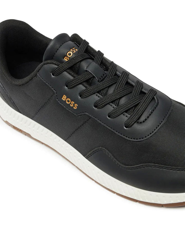 HUGO BOSS MENS TTNM EVO RIDGED OUTSOLE TRAINERS BLACK WHITE-Designer Outlet Sales