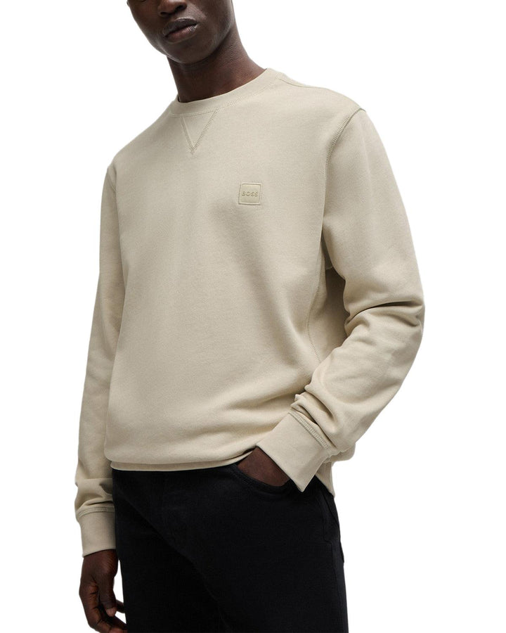 HUGO BOSS MENS WESTART SWEATSHIRT LIGHT BEIGE-Designer Outlet Sales