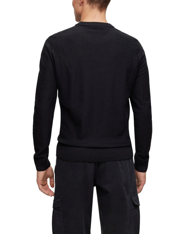 HUGO BOSS MENS WOOL BLEND EMBROIDERED LOGO SWEATER BLACK-Designer Outlet Sales