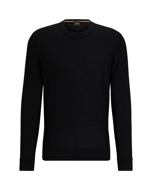 HUGO BOSS MENS WOOL BLEND EMBROIDERED LOGO SWEATER BLACK-Designer Outlet Sales