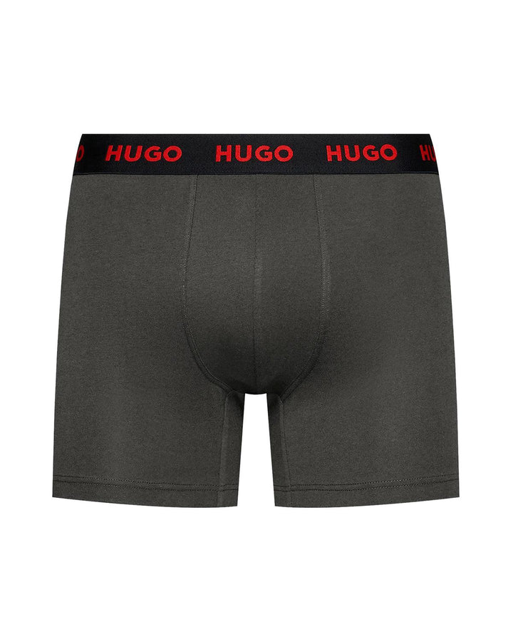 HUGO MENS 3 PACK TRIPLET BOXER BRIEFS BLACK CHARCOAL NAVY-Designer Outlet Sales