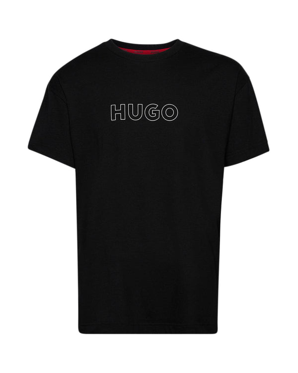 HUGO MENS BRUSH LOGO STRETCH COTTON T-SHIRT BLACK-Designer Outlet Sales