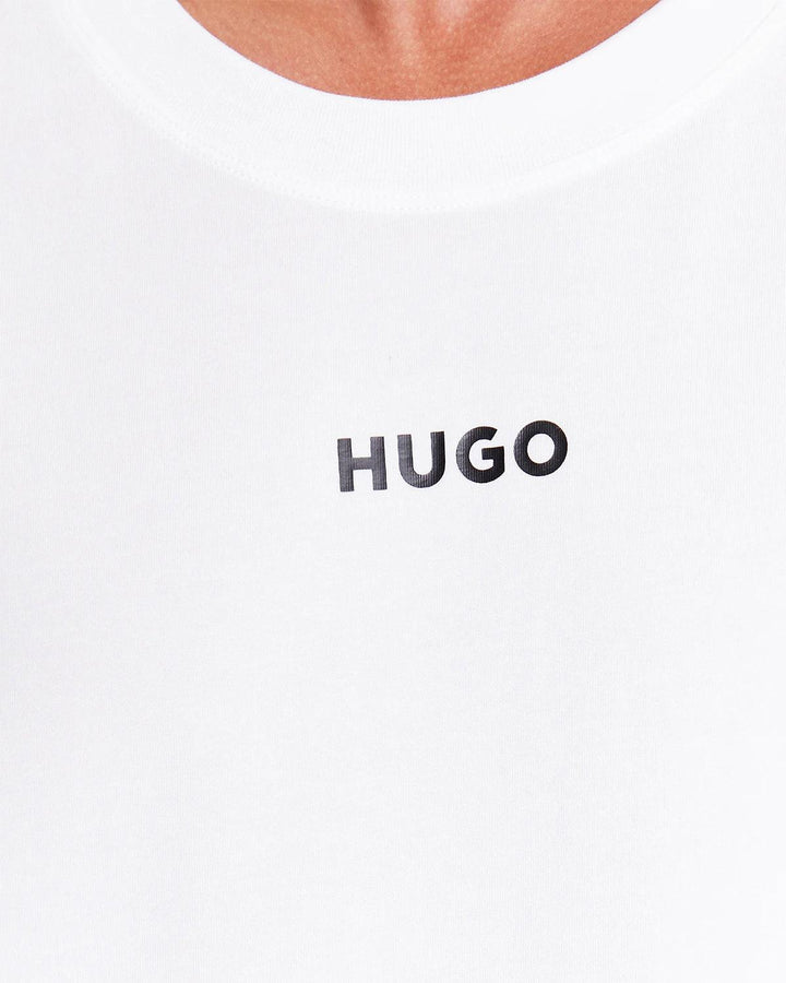 HUGO MENS LINKED STRETCH COTTON T-SHIRT WHITE-Designer Outlet Sales