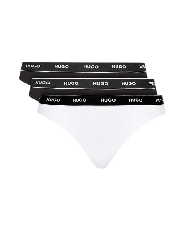 HUGO WOMENS 3 PACK BRIEFS BLACK WHITE-Designer Outlet Sales