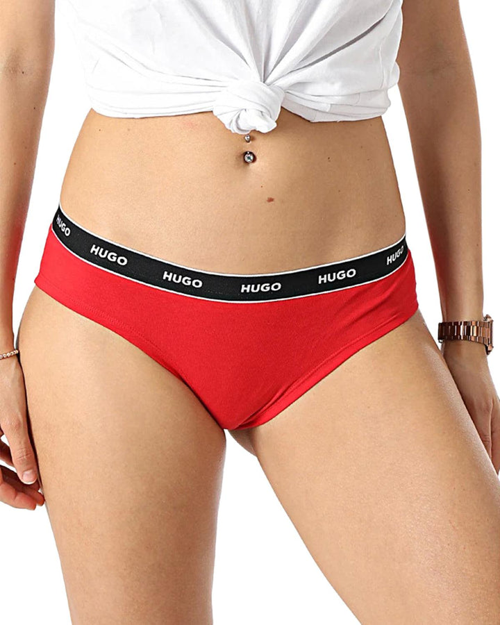 HUGO WOMENS 3 PACK BRIEFS BURGUNDY PINK RED-Designer Outlet Sales