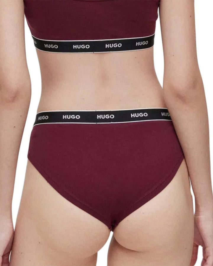 HUGO WOMENS 3 PACK BRIEFS BURGUNDY PINK RED-Designer Outlet Sales